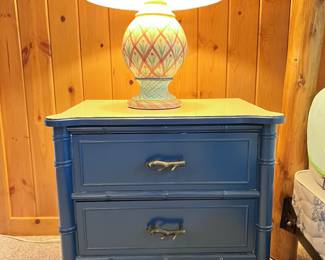 BLUE RATTAN NIGHT STAND END TABLE