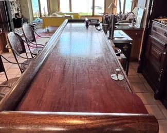 Home Bar! Ornate Victorian-Style Carved Wood. Front Bar with Brass Foot Rest. Back Bar with Lighted Compartments, Glass Shelves, Drawers and Cupboards.