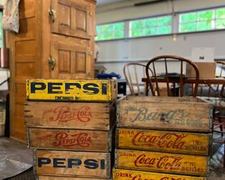 VINTAGE COCA-COLA, PEPSI AND BARGS WOODEN CRATES