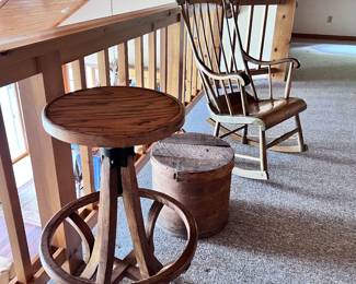 Vintage items including this early 1900's wooden stool