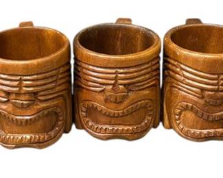 Carved Wood Tiki Mugs
