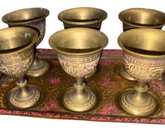 Handcrafted Etched Brass Egg Cups Trays