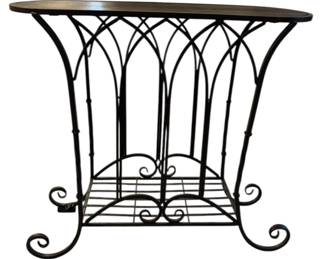 Wood Top Gothic Deco Metal Table