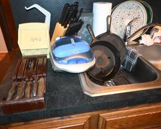 Cutco Serving Knife set, Cast Iron Pans