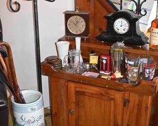 Asian Umbrella Stand, Canes, Oak Bar Cabinet