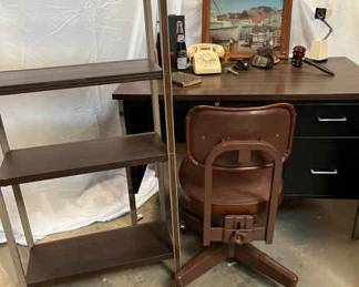 Vintage Metal Desk with Chair Shelf