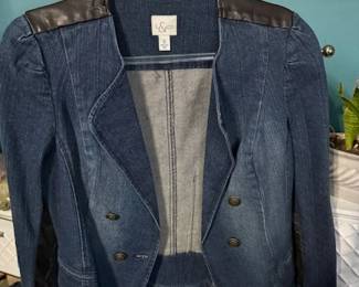 Denim Jacket with Faux Leather Trim