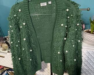Green Sweater with Pearls