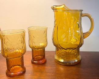 Libby Amber Glass Pitcher & Glasses