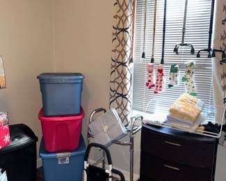 Storage Totes; Trash Can; Bed Rail; Walker; Canes; Holiday Socks; Sterilite Storage Drawers