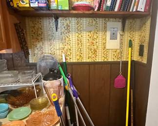 Mops; Brooms; Dust Pans; Cookbooks; Foil; Plastic Wrap; Baggies; Trash Bags; Disp. Plates and Cups