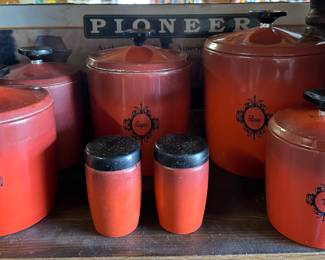 West Bend Aluminum Burnt Orange Ombre Caanister Set and S&P Shakers