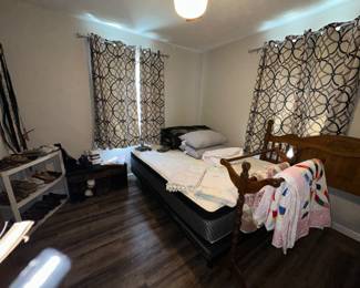 Curtains; Queen Mattress; Queen Ease Platform Adjustable Bed Frame; Storage Bench; Shoes; Pillows; Pillow Cases; Mattress Pad; Baby Quilts; Quilts; Quilt Rack; Headboard