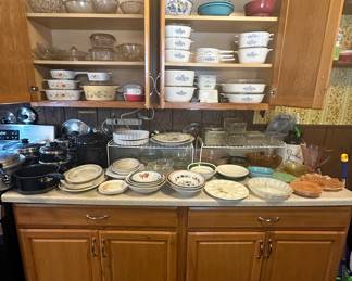 Vintage Cookie Jug; Corning Ware; Covered Casserole Dishes; Bowls; Vintage Refrigerator Dishes; Egg Plates; Platters; Quiche/ Pie Plates; Cookware