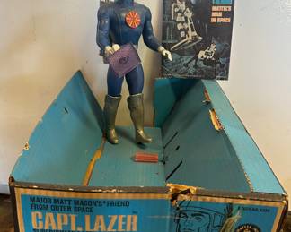 1967 Mattel Captain Lazer Major Matt Mason Figure in Original Partial Box with Accessories