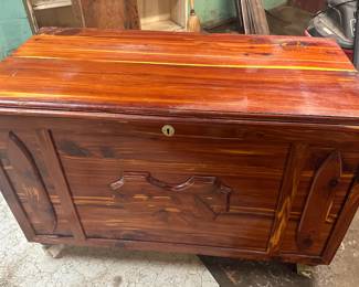 Handmade Wooden Cedar Chest on Wheels with Key