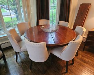 Woodland Furniture Round Table with 7 Restoration Hardware Chairs