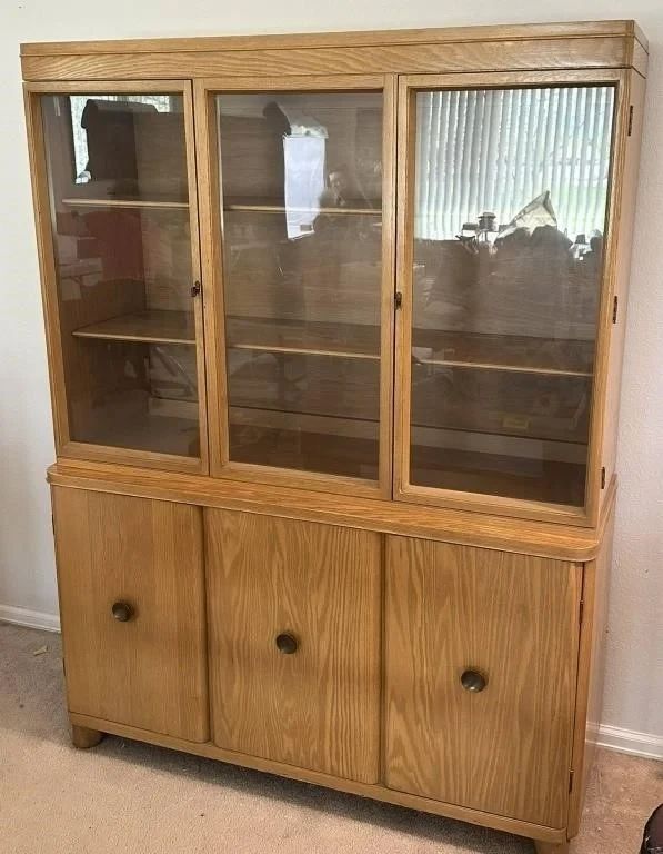 Mid-Century Modern Oak China Cabinet