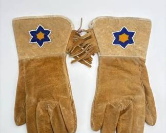 Vintage Leather Bead Embroidered Gloves