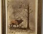 Framed Elk Wildlife Painting, Signed
