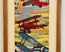 Framed Vintage Crewel Airplane Artwork