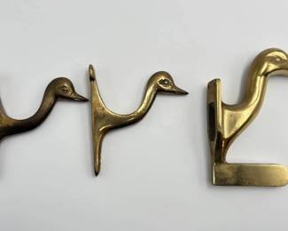 Vintage Brass Duck Wall Hooks (3)