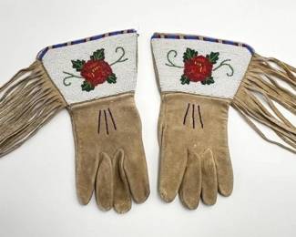 Beaded Leather Gloves with Fringe Tassels