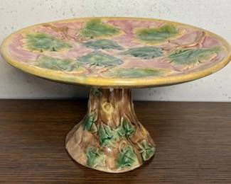 Antique Majolica Cake Stand, Maple Leaves