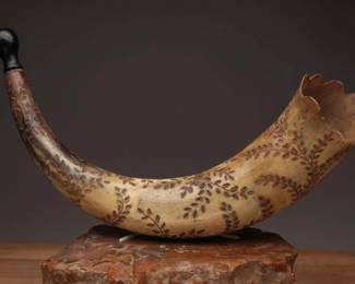 Late 18th-19th C. Carved Powder Horn