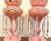 Pair of Vintage Pink Mantle Lustres