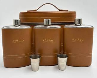 Vintage Leather Travel Alcohol Case Set