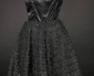 1950s Black Satin & Tulle Party Dress