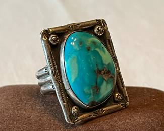 HUGE old pawn Native American turquoise cabochon Hopi ring