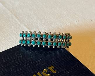 Vintage Native American HOPI double row Royston bead turquoise sterling cuff bracelet