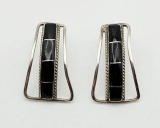 Vintage Sterling Silver and Onyx Earrings