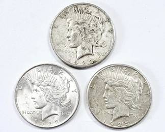 Three 1923 Peace Silver Dollar Coins
