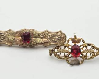 Antique 10K Gold and Garnet Brooches