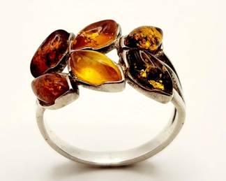 Sterling Amber Ring