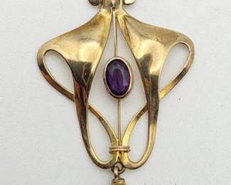 9K Gold Art Nouveau Amethyst Pendant