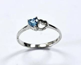 Sterling Silver Blue Topaz Double Heart Ring