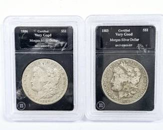 1883 & 1886 Very Good Morgan Silver Dollars