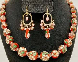 Cloisonne Necklace and Earrings