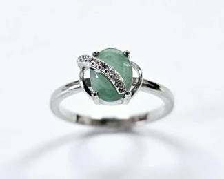 Sterling Silver Emerald Diamond Accent Ring 1.8 ct