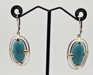 Vintage Sterling Silver Oval Turquoise Earrings