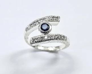 Sterling Silver Created Sapphire & CZ Ring