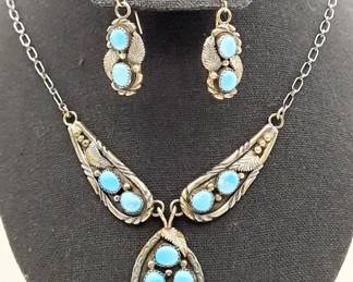 Sterling Turquoise Necklace and Earrings