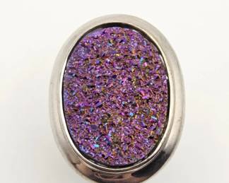 Sterling Silver Peacock Druzy Stone Ring