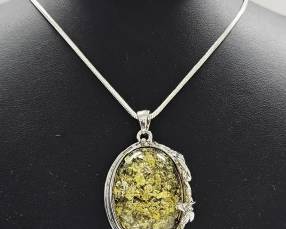 Sterling Green Amber Necklace