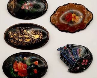 Russian Lacquer Floral Pins