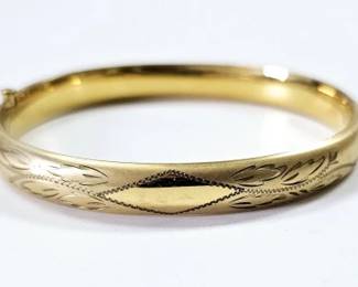 Vintage Etched 14K Gold Filled Bangle Bracelet